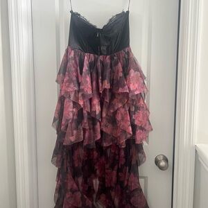 Elegant Black and Pink High Low Dress